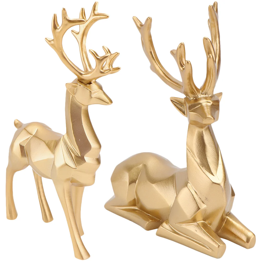 

2 Pcs Origami Elk Ornaments Modern Decor Accents Gold Christmas Deer Reindeer Decoration Decorations Indoor Home Table Tree