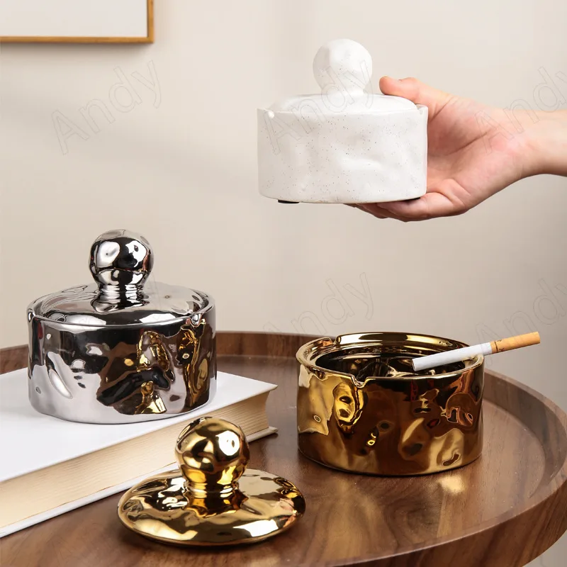 

European Ceramic Ashtray Gold Plating Process Office Desktop Ash Tray Living Room Modern Ashtrays Home Decoration Ornaments