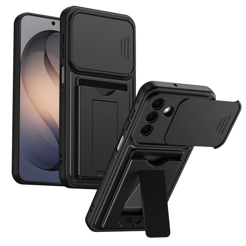 Mech Sliding Lens Card Holder Phone Case with Anti-Fall Protection