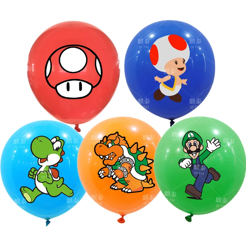

10pcs Super Mario Bros Cartoon Balloons Anime Figures Mario Luigi Bowser Yoshi Mushroom Toad Theme Kids Birthday Party Gifts