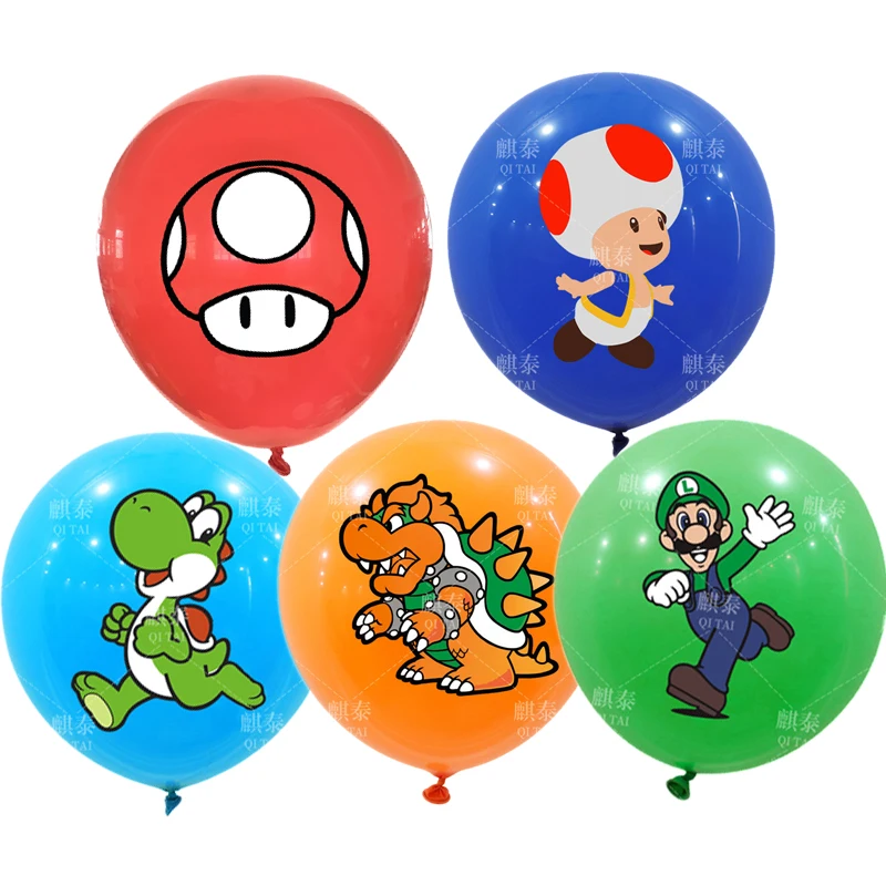 10Pcs Super Mario Bros Cartoon Balloons Anime Figures Mario Luigi Bowser Yoshi Mushroom Toad Theme Kids Birthday Party Gifts