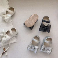 2024 Spring Autumn Korean Soft Soled Leather Bow Walking Shoes Indoor Outdoor Anti Slip Baby Shoes Cute Girls Kids First Walkers 2