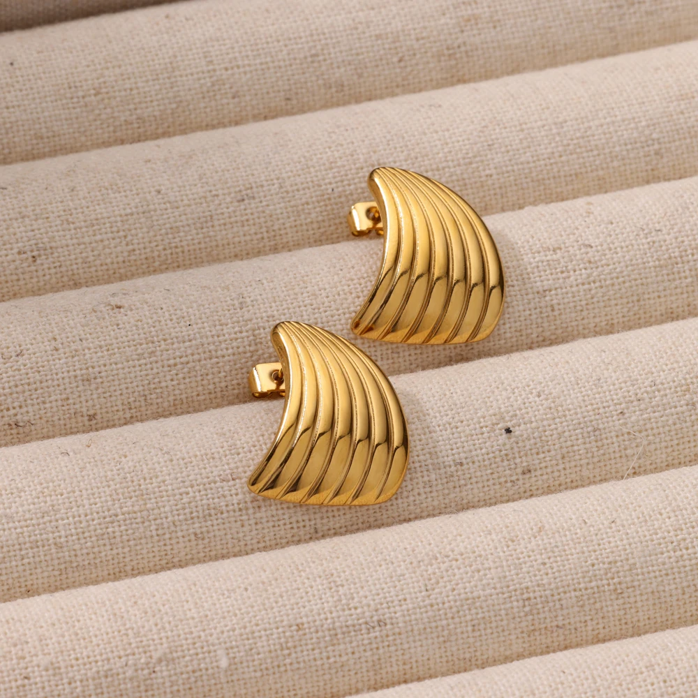 Stainless Steel Chunky Stripe Stud Earrings for Women