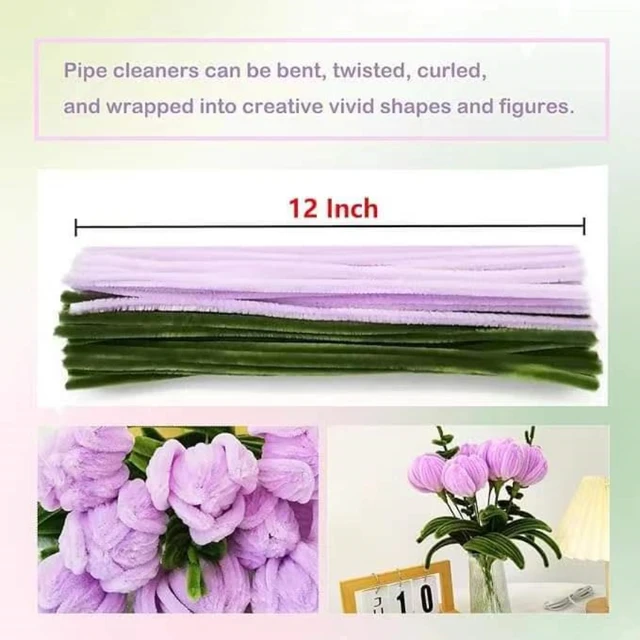 200 Scovolini Ciniglia Colorati Per Fai Da Te - Rosa E Verde Con Accessori Per Creare Tulipani Decorativi - Foto 4