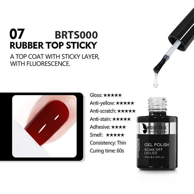 Beautilux Primer Rubber Base Top Coat Velvel Matte Top Coat Nail Art Degisn Clear Blossom Blooming Gel Foil Transfer Gel 10ml Rubber Top Sticky