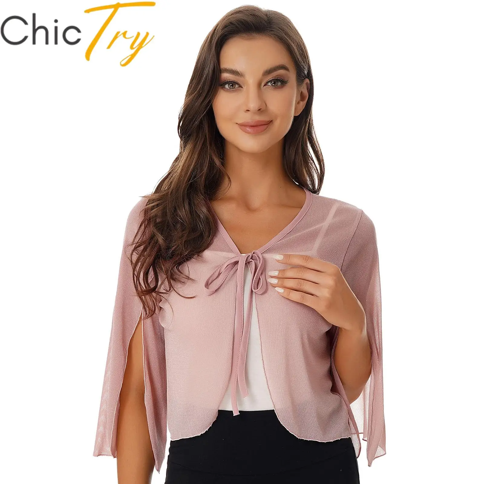 

Womens Summer Chiffon Shrug Split Sleeve Cardigan Open Front Crop Top Lace-Up Cover Ups Jacket Outwear Beachwear Match for Dress