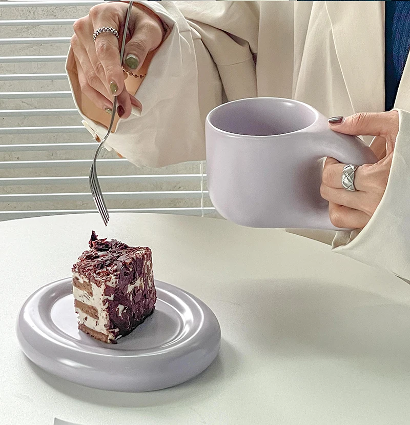 Set Tasse à Café Avec Soucoupe Et Cuillère - Céramique Effet Marbre Bleu - Style Nordique - Neuf - Éco-friendly