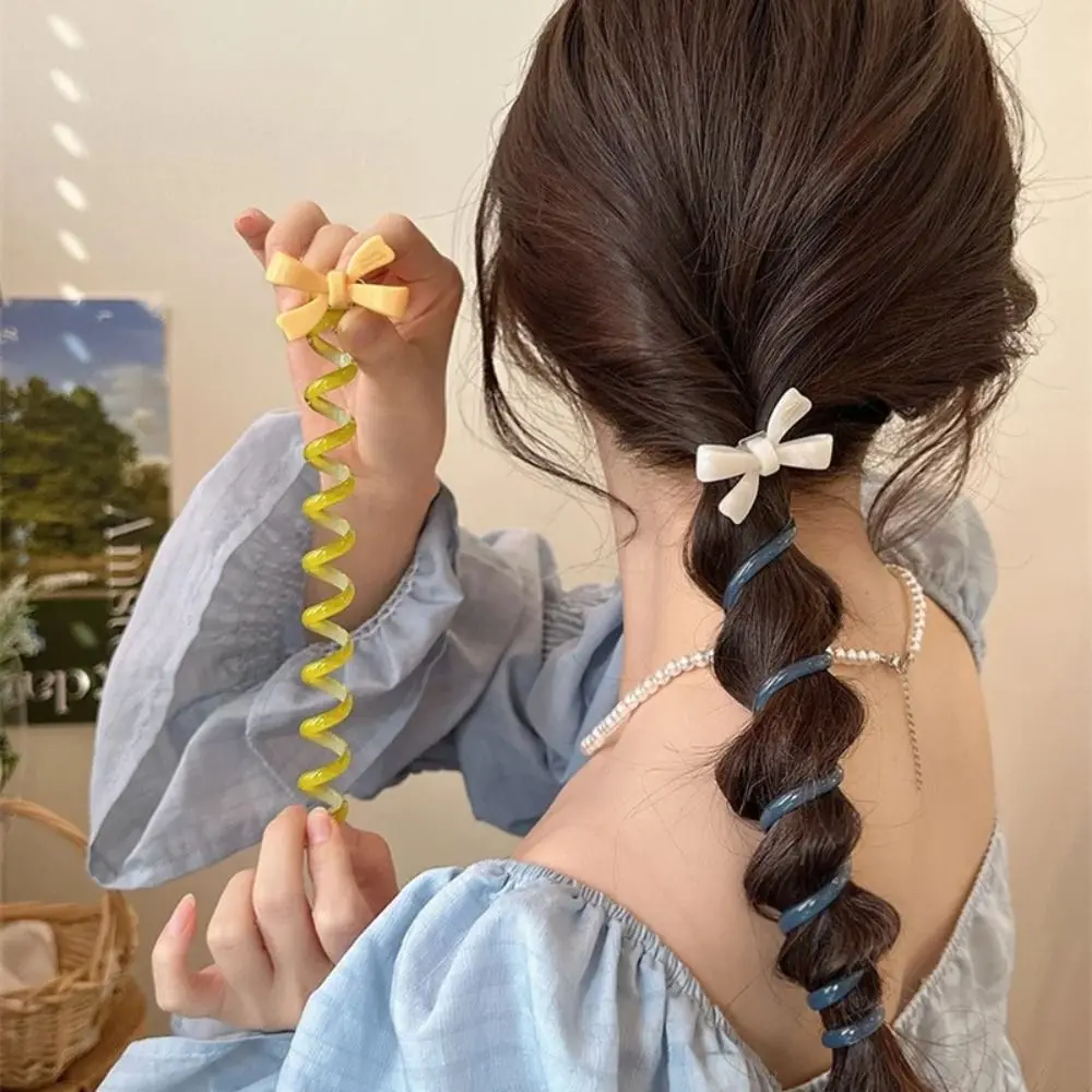 Elastic Bow Hair Rope Headwear Colorful Telephone Cord Hair Ring Ponytail Holder Hair Bands Telephone Line Hair Rope Children