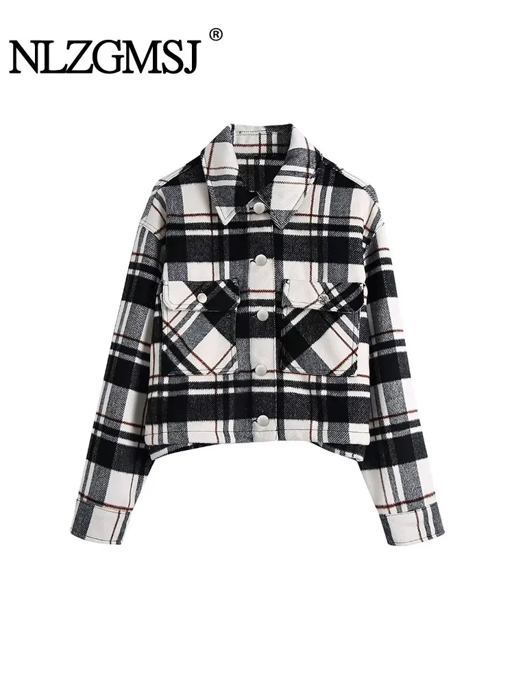 

Клетчатая куртка Nlzgmsj TRAF, Женское пальто, Осень-зима 2023, винтажные куртки большого размера с карманами, пальто, повседневные теплые шикарные топы