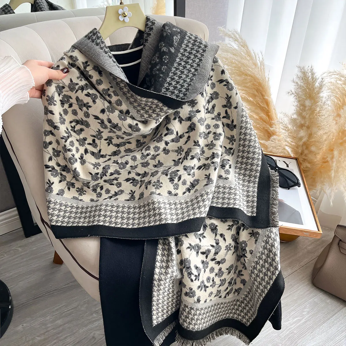 Winter Cashmere Scarf For Women Floral Shawl Wrap Female Pashmina Luxury Brand Poncho Thick Blanket Warm Bufanda Echarpe Femme