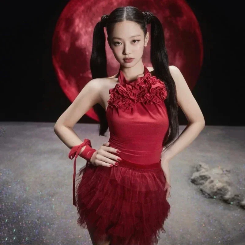 

Red Halter Top Lace Skirt Sexy Gogo Dancer Costume Women Group Stage Kpop Outfits Jazz Dance Performance Clothing DWY9521