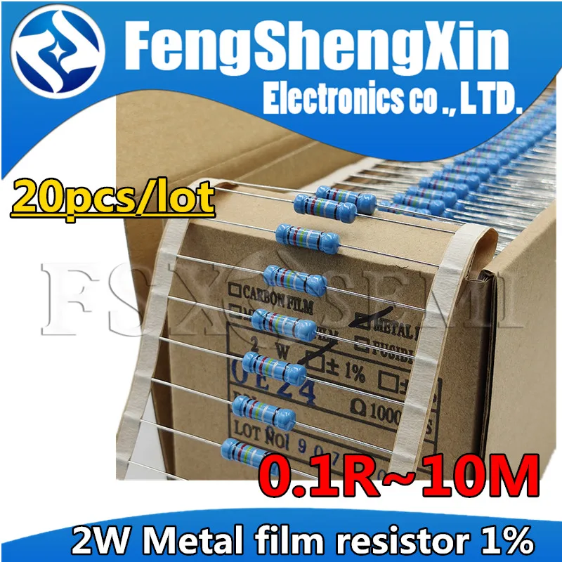 Metal Film Resistor Metal Film Resistors 20pcs/lot 2W Metal film resistor 1% 0.1 1R ~10M 2.2R 4.7R 1M 22R 47R 100R 220R 470R 1K 10K 100K 2.2 4.7 10 22 47 100 220 470 ohm
