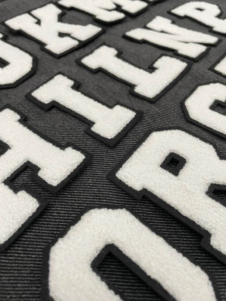 8cm Black & White Chenille Embroidered Letter Patches