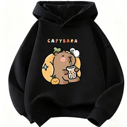Capybara Juice Lover Children's Cute Harajuku Hoodie - Spring Casual Sweatshirt - 160 (BLACK)