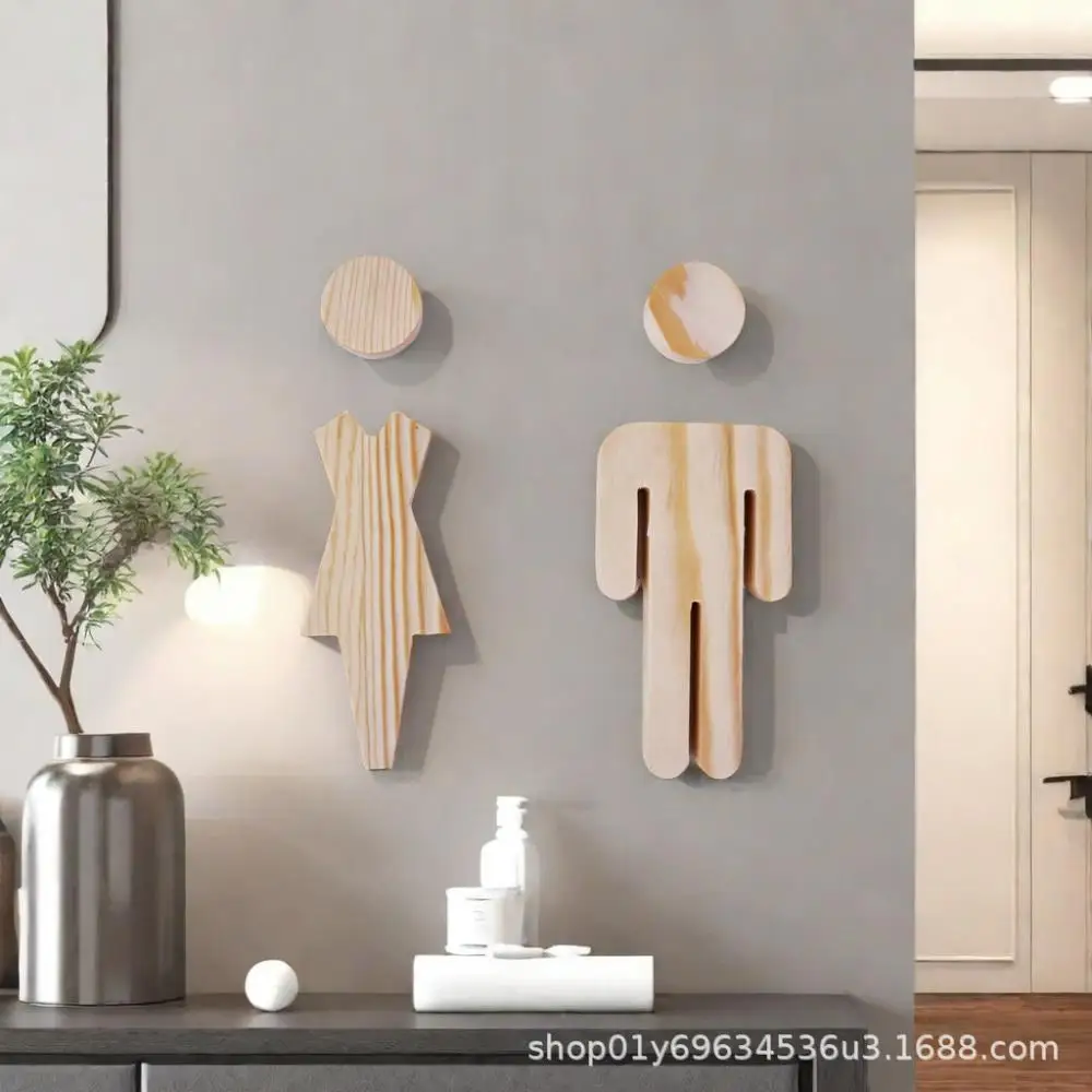 

Wood Self-Adhesive Wc Sign Bathroom Decoration Premium Toilet Door Solid Wood Men's and Women's Stickers Home Bathroom Decor