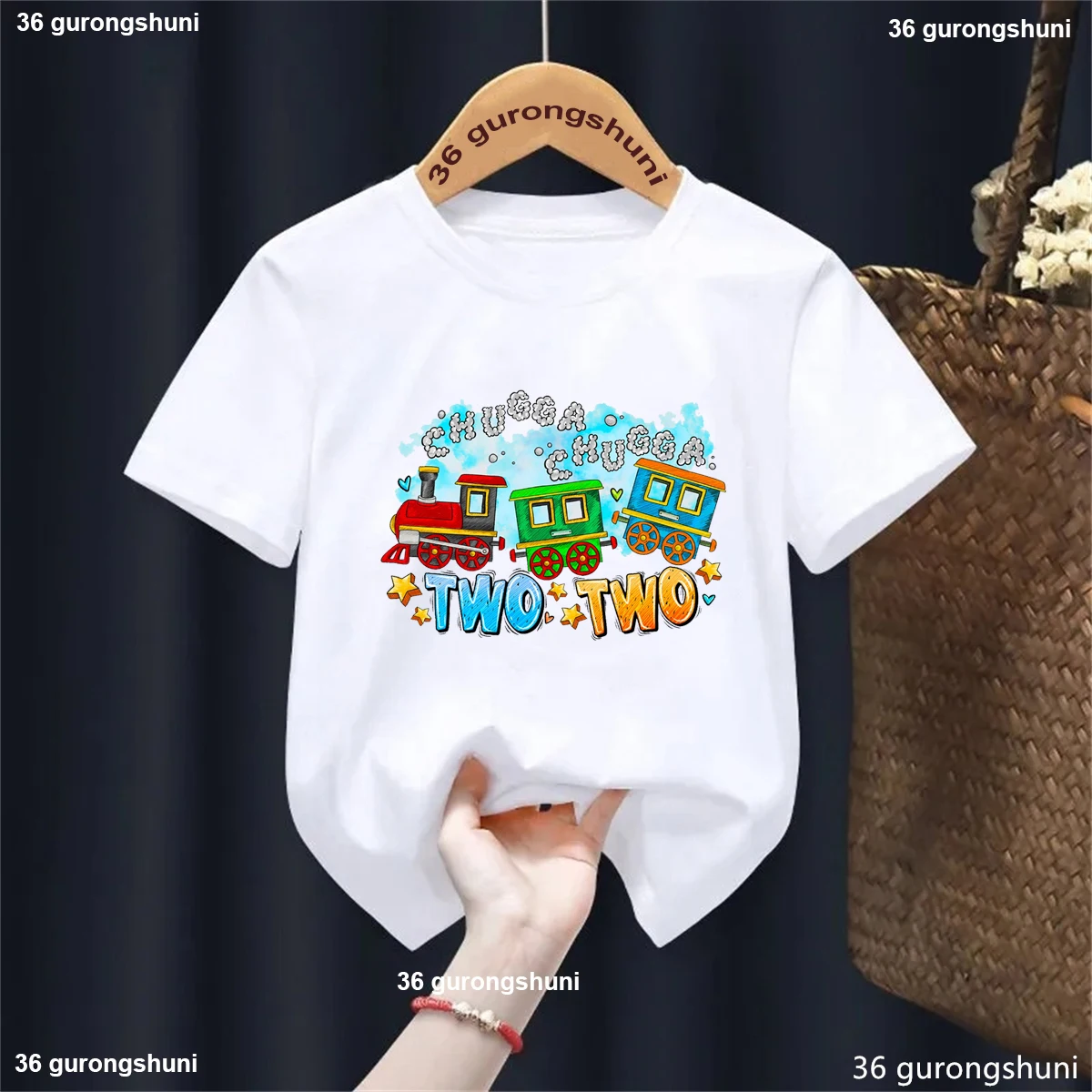 츄가츄가 투투 트레인 생일 셔츠 2번째 생일 남자아이 티셔츠 기차 테마 생일 파티 선물 어린이 티셔츠 여름 티셔츠