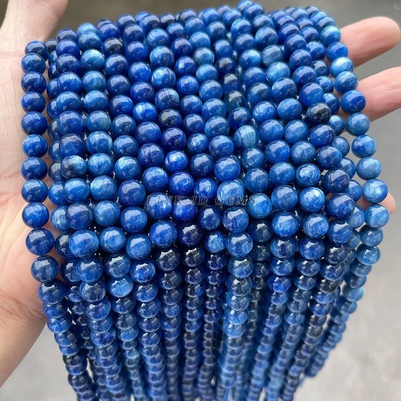 Wholesale 6 8 10mm Blue Kyanite Beads Round Loose Spacer Pick Size For Jewelry Making Diy Necklace Bracelet Accessory 15" Inch 4