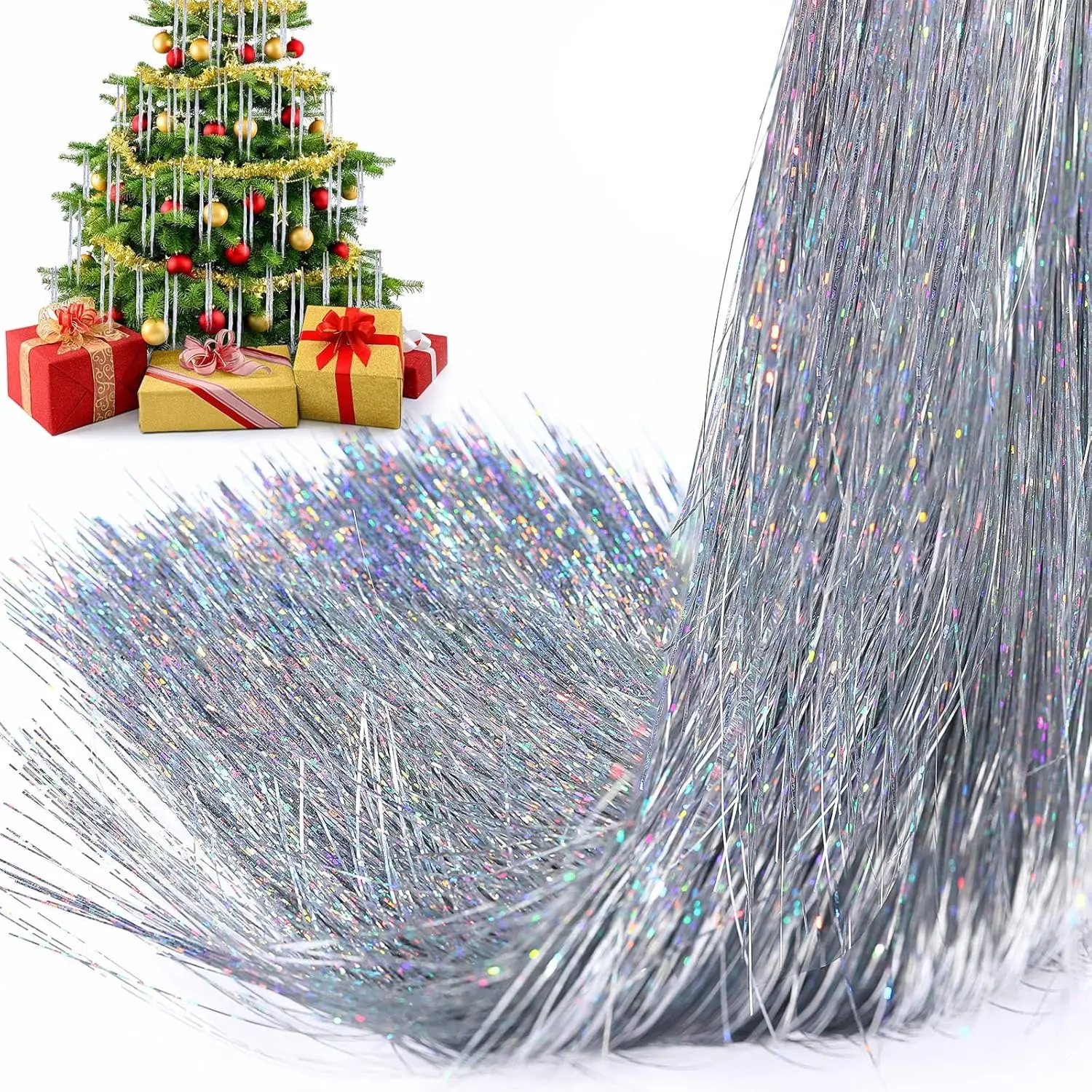 Christmas Decorations 3000 Strands Icicles Iridescent Tinsel Foil Fringe Garland for Xmas Tree Party Supplies
