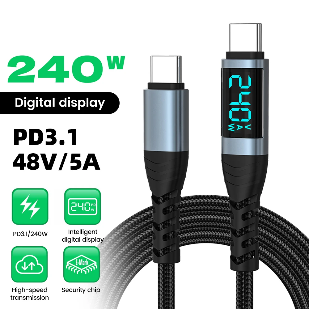 240W 유형 C-유형 C 슈퍼 충전 디지털 디스플레이 케이블 0.5m-2m USB C 데이터 케이블(아이폰 15 16 삼성 s24 s23 화웨이 샤오미)