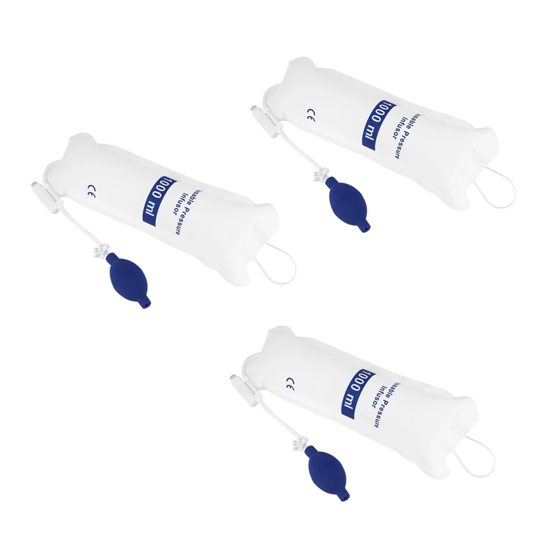 

3X 1000Ml Reusable Pressure Infusion Bag With Pressure Display Infusion Pump Pressure Bag