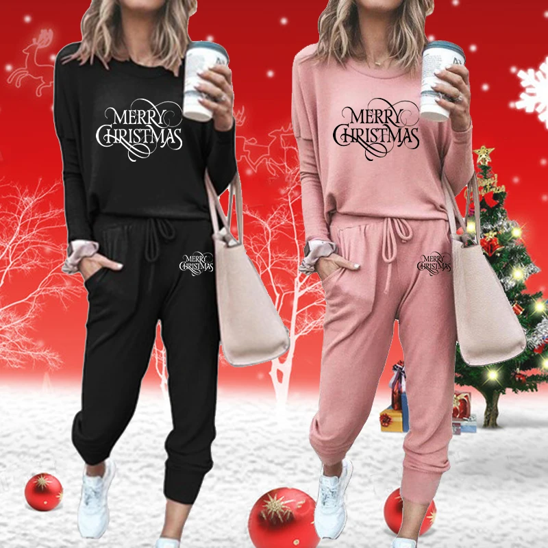 New Fashion Merry Christmas Print Women Tracksuit Casual Long Sleeve Shirts And Sweatpants Tracksuit Printed Jogging Suits new lion 3d printed men s tracksuit set summer beach leisure short sleeve breathable quick drying fashion jogging set for men