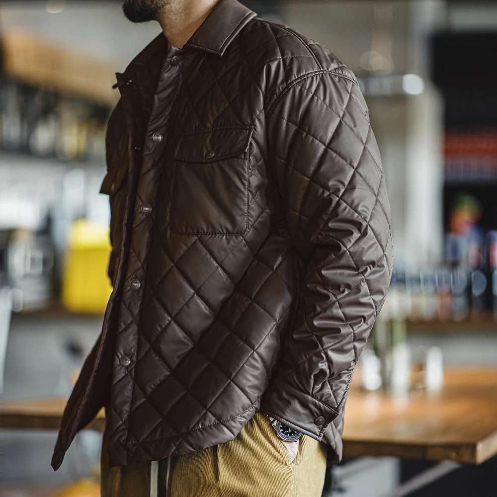 Maden Retro Loose Fit Cotton-padded Coat Quilted Diamond Grid Jacket Collar Warm Versatile Men's Outerwear Autumn and Winter cotton jacket