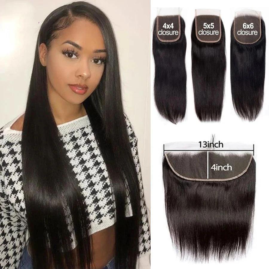 4x4 5x5 6x6 13x4 Lace Frontal Closure Straight Human Hair Transparent For Woman human hair lace closure