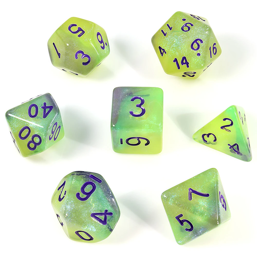 7pcs Purple Green Yellow Plus Glow-in-the-dark Dice Set Game Accessories Board Game Supplies acrylic dice game dice dice set