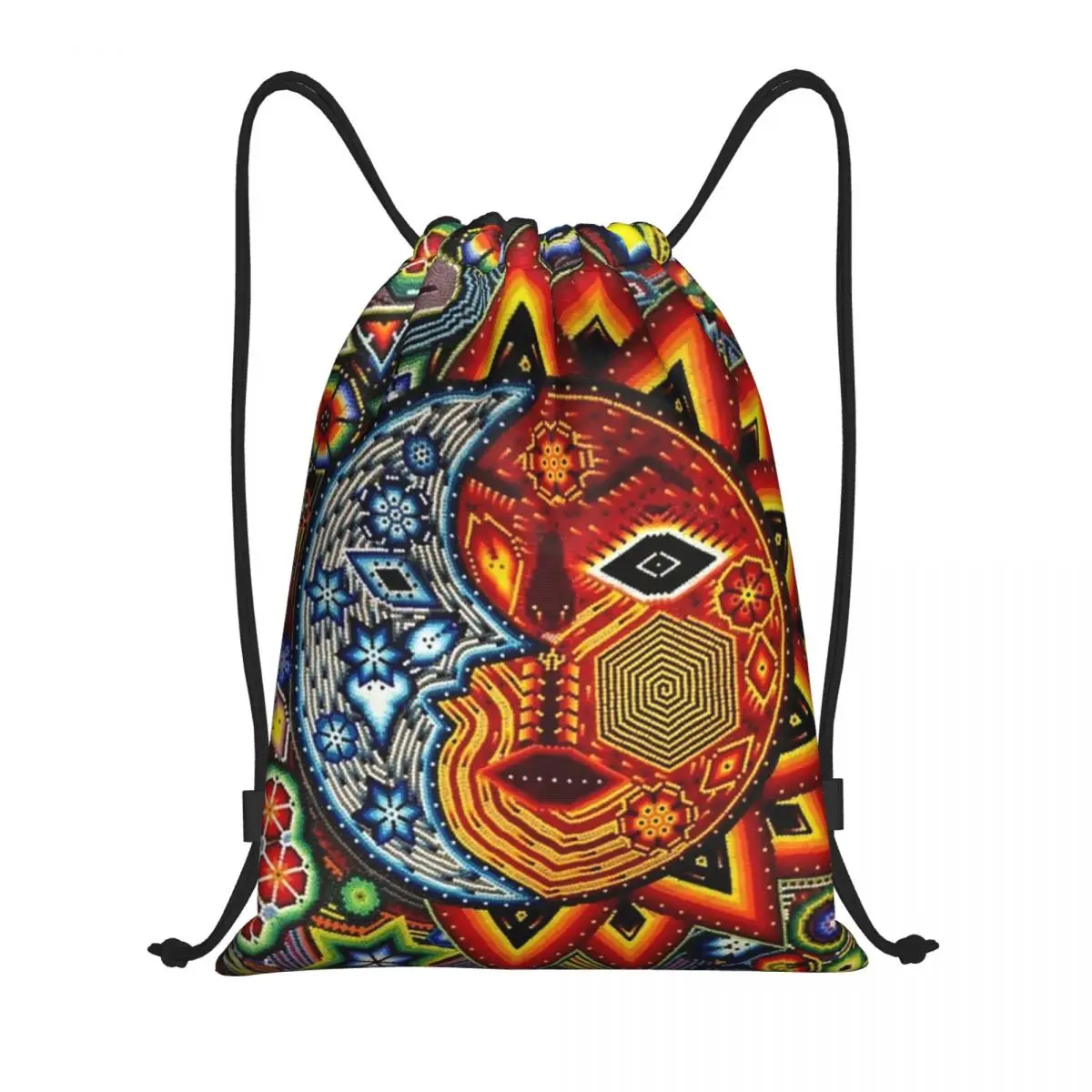 

Custom Sun Art Huichol Boho Drawstring Bags Women Men Lightweight Mexican Flower Day of The Dead Sports Gym Storage Backpack