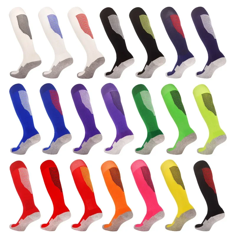 Stripe Sports Soccer Socks Adult Kids Breathable Football Club Knee High Training Running Long Stocking Towel Bottom Sock Unisex