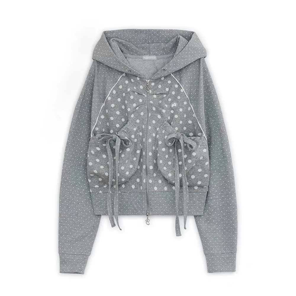 Casual Sle Color Blo Hoodie Jaet Women's  Slim Fit Top Spring 2025 Cotton Long Sve Zipper Closure Pattern