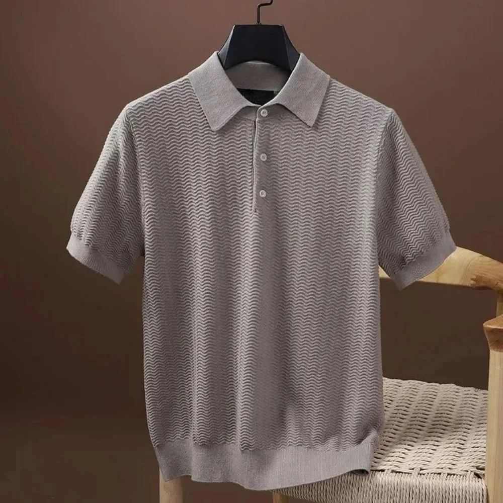 Camisas Polo para Hombre Ropa de Trabajo de Verano Camiseta de Manga Corta Ropa de Negocios Hilo Transpirable Camisa Fresca