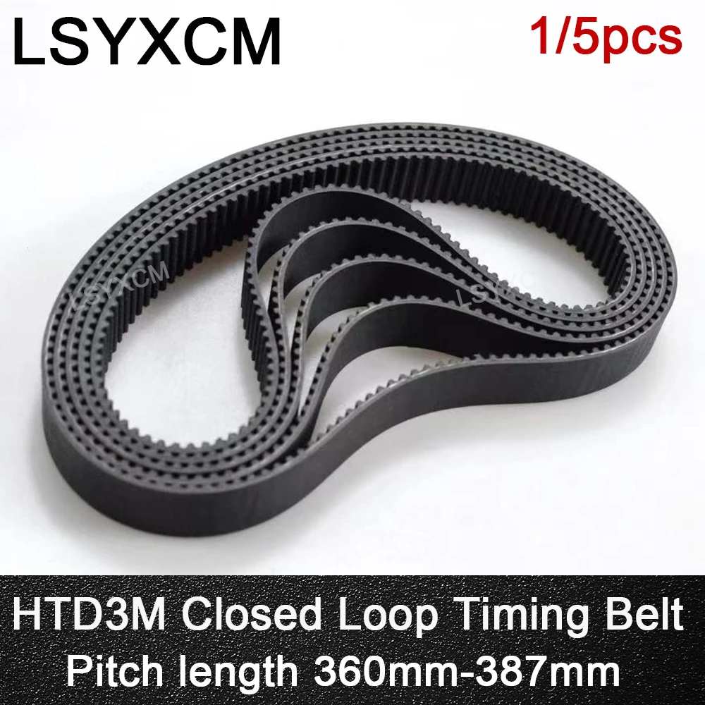 

HTD 3M Timing Belt 360/363/366/369/372/375/378/387mm 6/9/10/15mm Width Rubbe Toothed Belt Closed Loop Synchronous Belt pitch 3mm