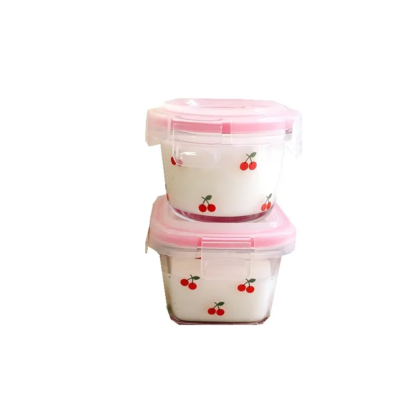 1PC Portable Korean Cherry Mini Sealed Box Cute Sweet Girl Glass Fruit Snack Box Small Capacity Fresh Box Jars with Lid 120ml