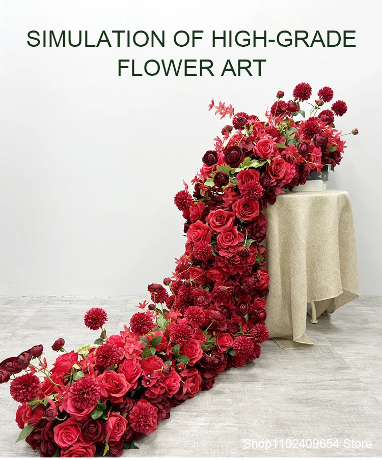 Description Picture 2 of itemWhite Red Wedding Backdrop Decor Rose Floor Flower Runner Party Event Table Centerpieces Ball Pink Floral Strip Arrangement Prop