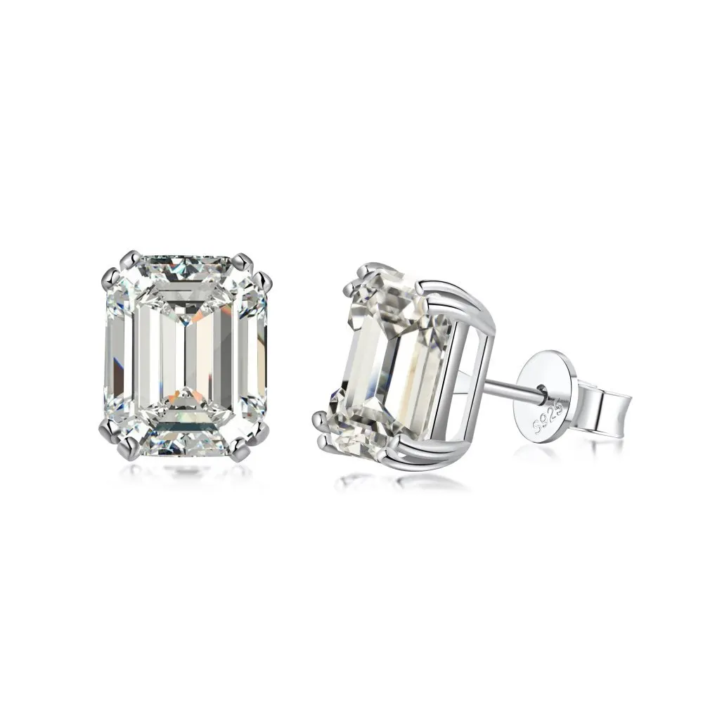 

S925 pure silver earrings for female niche, versatile, simple and cool style, square white zircon silver needle earrings