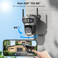 Caméra de surveillance domestique Wi-Fi 20MP 8K à quatre objectifs et trois écrans, zoom 10X, protection de sécurité 10MP 5K, suivi automatique extérieur 2