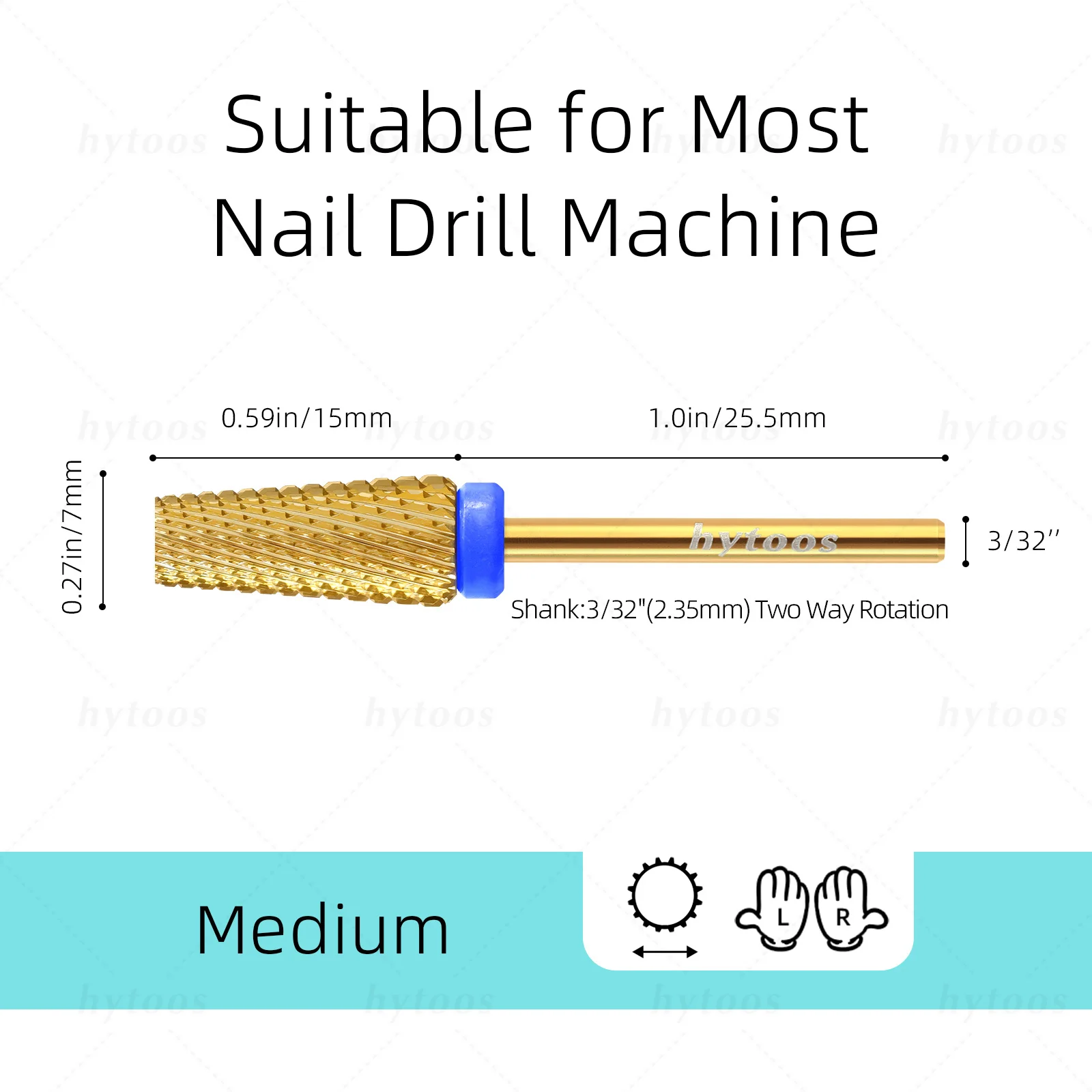 HYTOOS 골드 테이퍼드 5 in 1 네일 드릴 비트 플랫 탑 카바이드 네일 비트 젤 제거 전동 드릴 파일 매니큐어 액세서리 도구