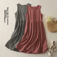 Retro Plaid Sleeveless Vest Dress Women's Summer New High Waist Slimming Elegant Midi Skirt Cotton Linen Fabric Street Style