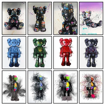 거리 그래피티 트렌드 폭력 테디 베어 벽 아트 프린트 포스터, 현대 패션, 홈 룸 장식, 캔버스 페인팅 벽화 사진 상품 이미지