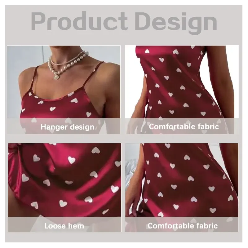 Women's Nightgowns Summer Nigtdress Pamjamas Sleeveless Ice Silky Skirt S M L Red Love Prints Comfortable Ventilate