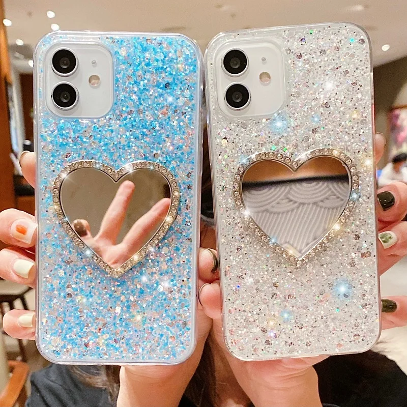 Custodia Per Telefono Fashion Bling Glitter Per Realme Gt Master Edition Diamond Heart Makeup Mirror Smd Tpu Cover Posteriore Morbida Per Rmx3363