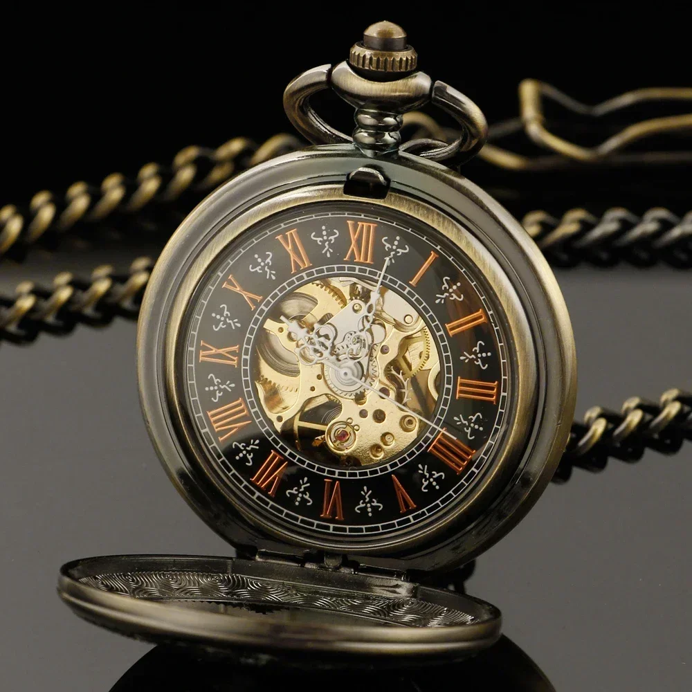 빈티지 패션 기어 스타 해골 기계식 주머니 시계 여성 Steampunk 블랙 다이얼 목걸이 펜던트 시계 남자 선물 Relogio