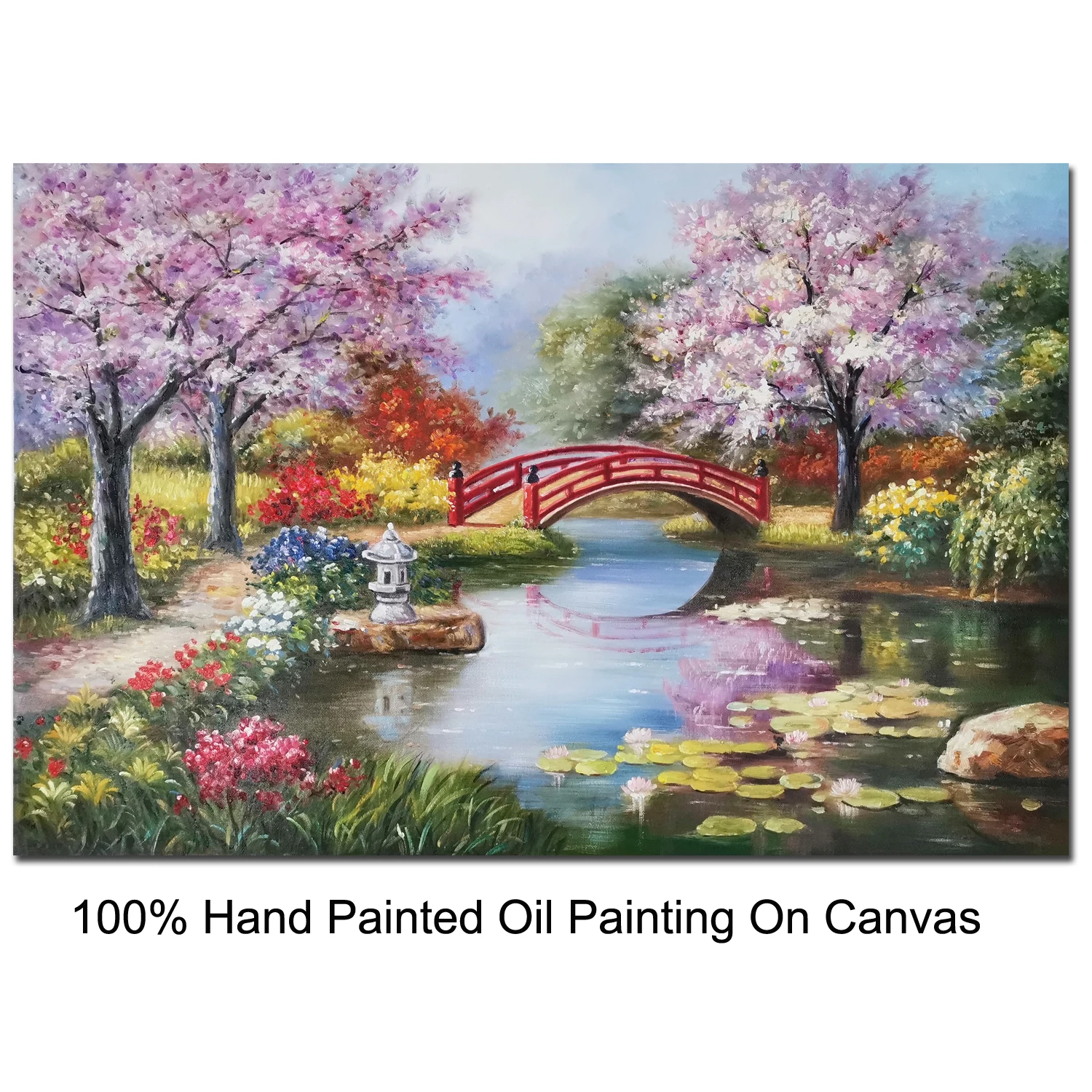 HandmadeCanvasWallArtJapaneseGardenCherryBloomLandscapeOil