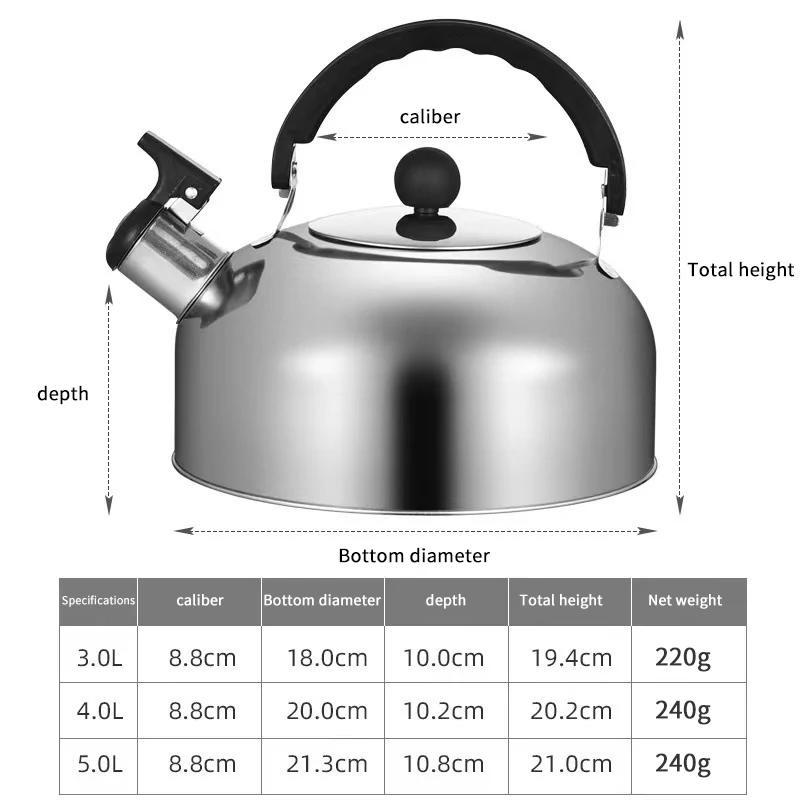 3l Stainless Steel Water Kettle Gas Heating Stainless Steel Whistle Thermal Kettle Trips Cooking Tea Comfortable Handle
