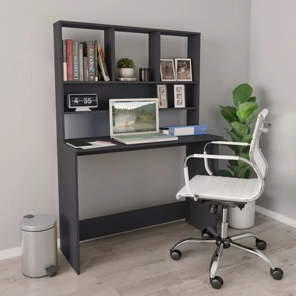 

Desk with Shelves Gray 43.3"x17.7"x61.8" Chipboard Study Writing Table Home Office Furniture