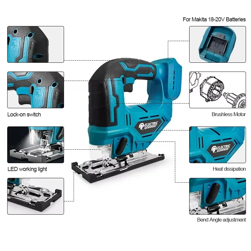 65mm Electric Jigsaw Portable Cordless Saw Multi-Function Woodworking Wood Cutting fit Makita 18V Battery cordless jigsaw electric saw