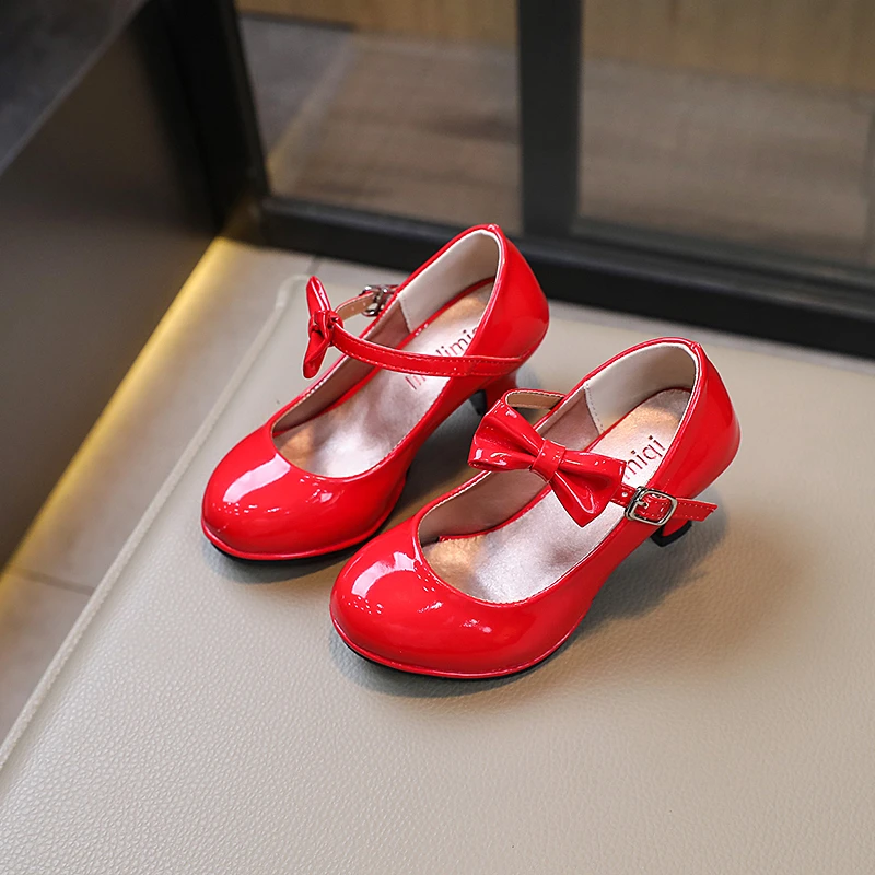 High Heels Boys Red Pumps Girls Bow Patent Leather High Heels