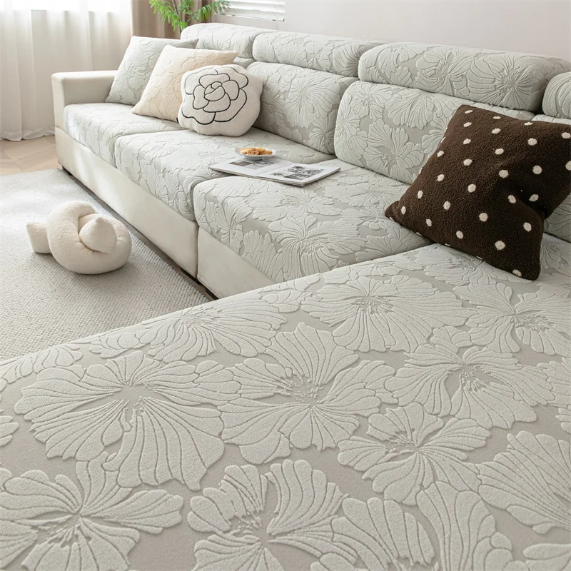 Polar Fleece Flower Jacquard Sofa Cover Is Soft and Comfortable for All Seasons, Anti-Cat Scratch Breathable Sofa Cover 3