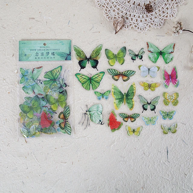 Mr.paper 8 Designs 40Pcs/lot Butterfly Deco Stickers Scrapbooking Toy Plants Deco Album DIY Stationery Stickers G